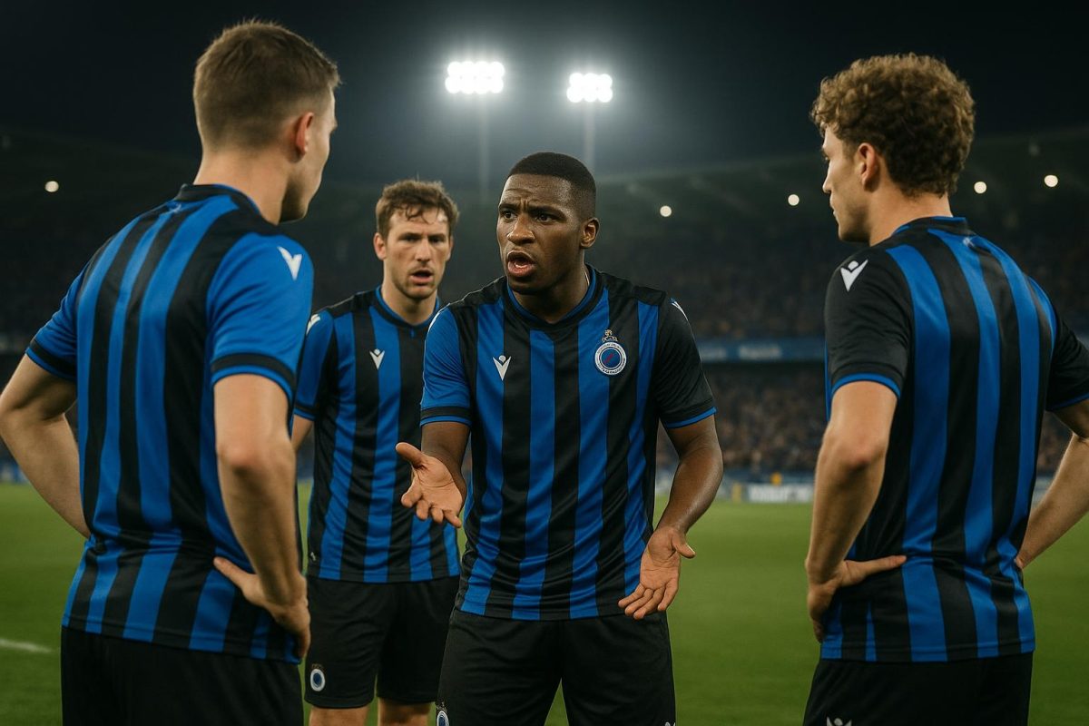 Brandon Mechele van Club Brugge reageert na de 3-3 tegen Atlético Madrid in het Jan Breydelstadion