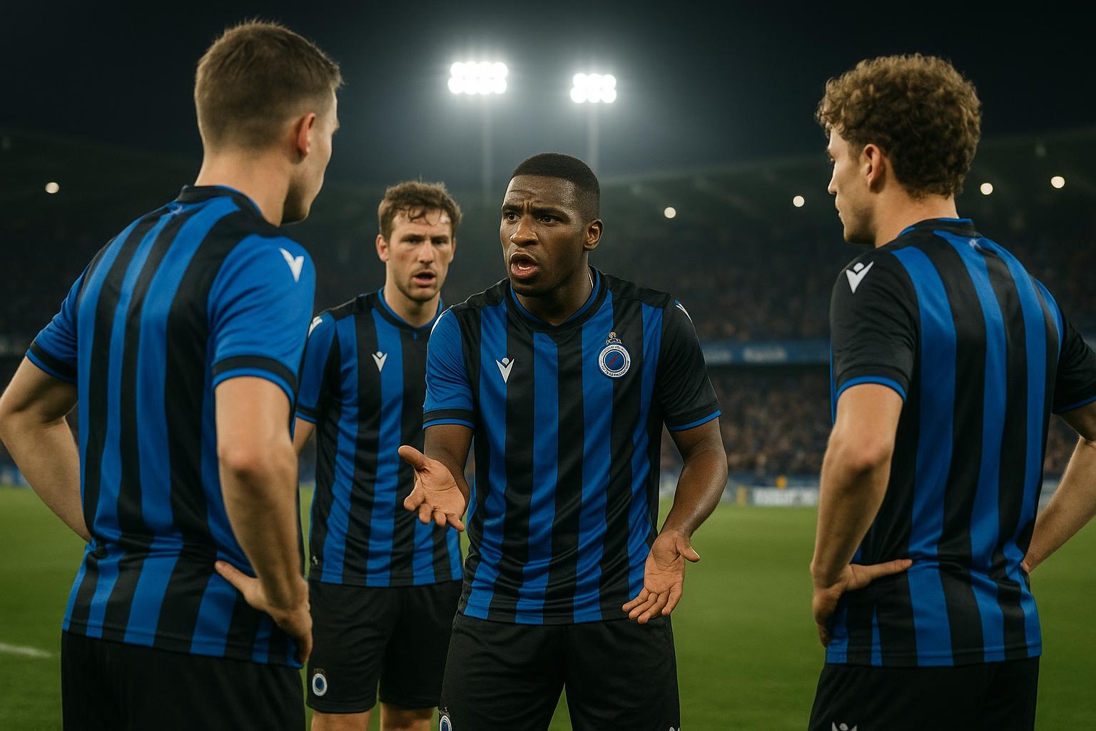 Brandon Mechele van Club Brugge reageert na de 3-3 tegen Atlético Madrid in het Jan Breydelstadion