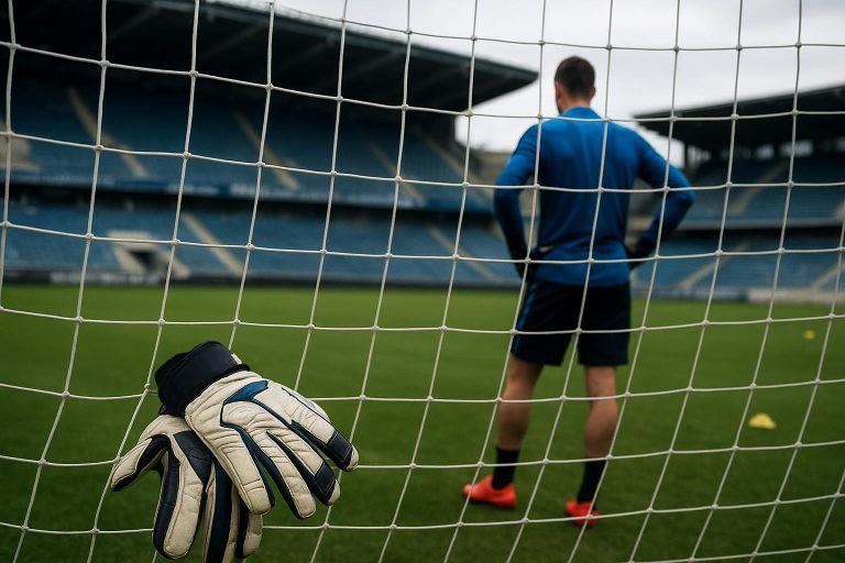Simon Mignolet in Club Brugge-tenue tijdens een trainingsmoment aan het doel