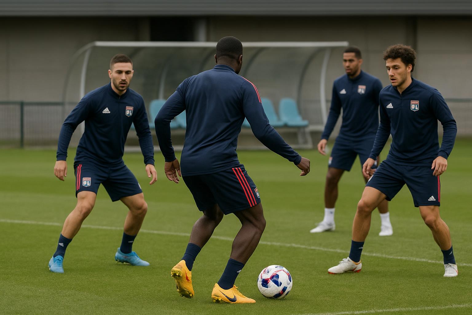 Omgeving rond een training van Olympique Lyon terwijl Malick Fofana zijn terugkeer voorbereidt