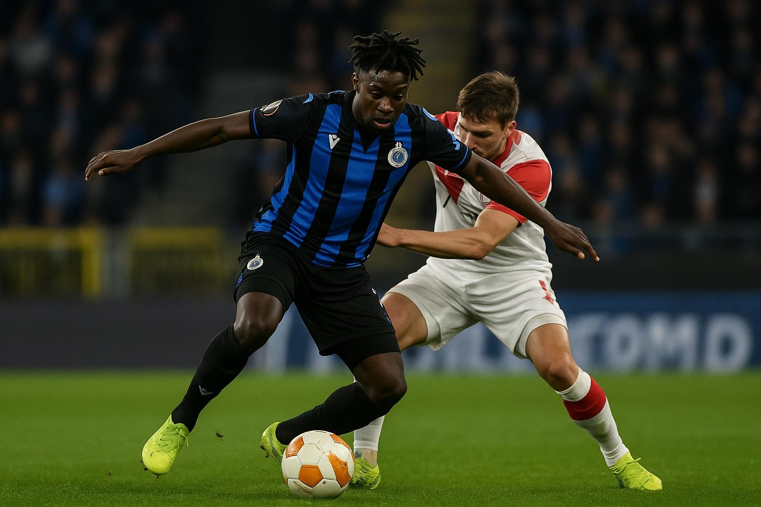Mamadou Diakhon van Club Brugge reageert na de Champions League-wedstrijd tegen Atlético Madrid