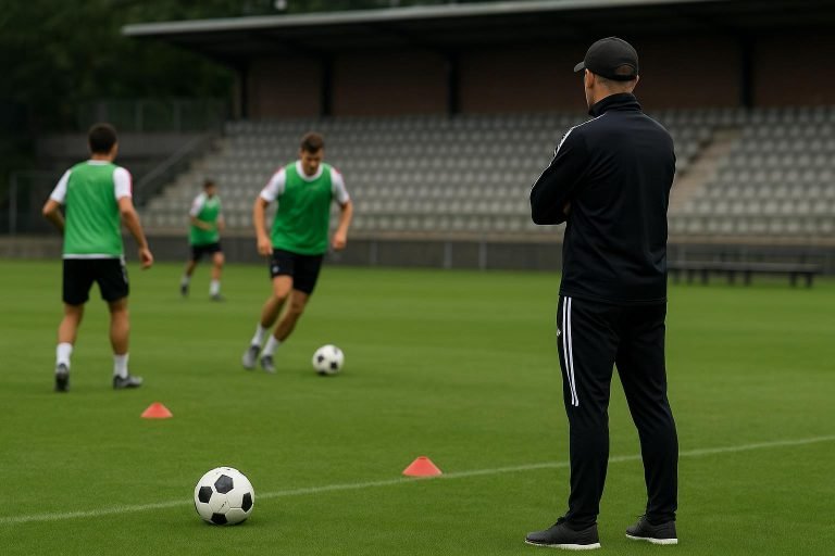 Felice Mazzu van OH Leuven langs het veld tijdens een trainingsmoment
