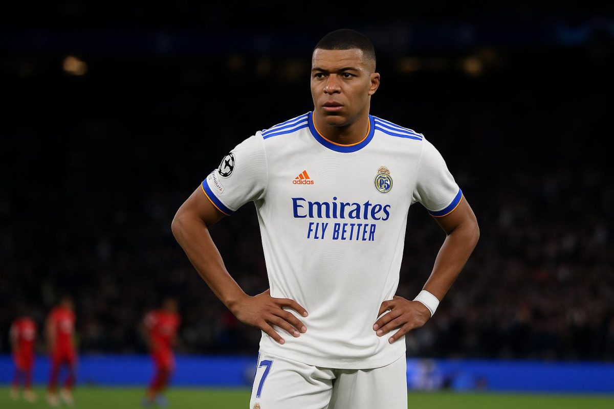 Sfeerbeeld in een Champions League-stadion tijdens een avondmatch, met spelers op de achtergrond zonder herkenbare gezichten.