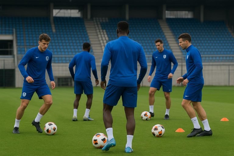 KRC Genk-spelers tijdens een trainingsmoment in aanloop naar de Europa League-wedstrijd in Zagreb