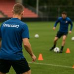 Een speler op het trainingsveld van Feyenoord, zonder herkenbare gezichten