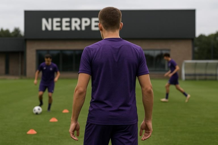 Spelers van RSCA Futures op training in Neerpede met focus op de aanvoerdersband