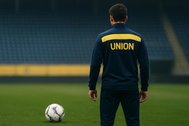 Sfeerbeeld van een Union-training met een middenvelder in actie, zonder herkenbare gezichten