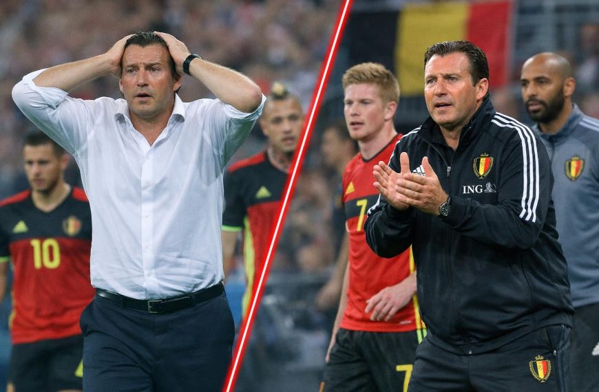 Marc Wilmots langs de zijlijn bij de Rode Duivels