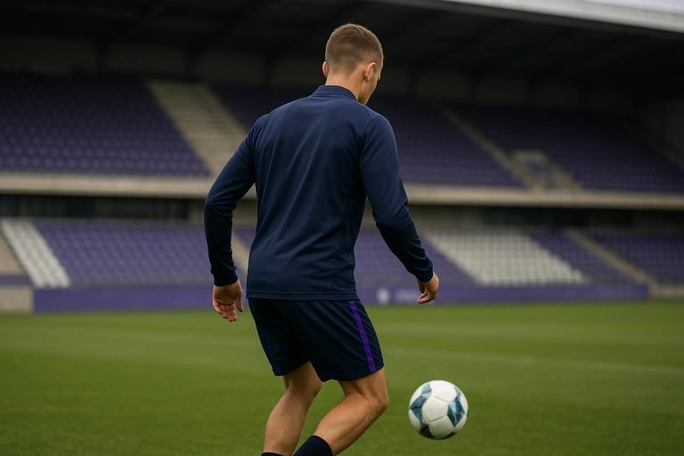 Een jonge verdediger op training in Senegal, in een neutrale setting zonder herkenbare gezichten.