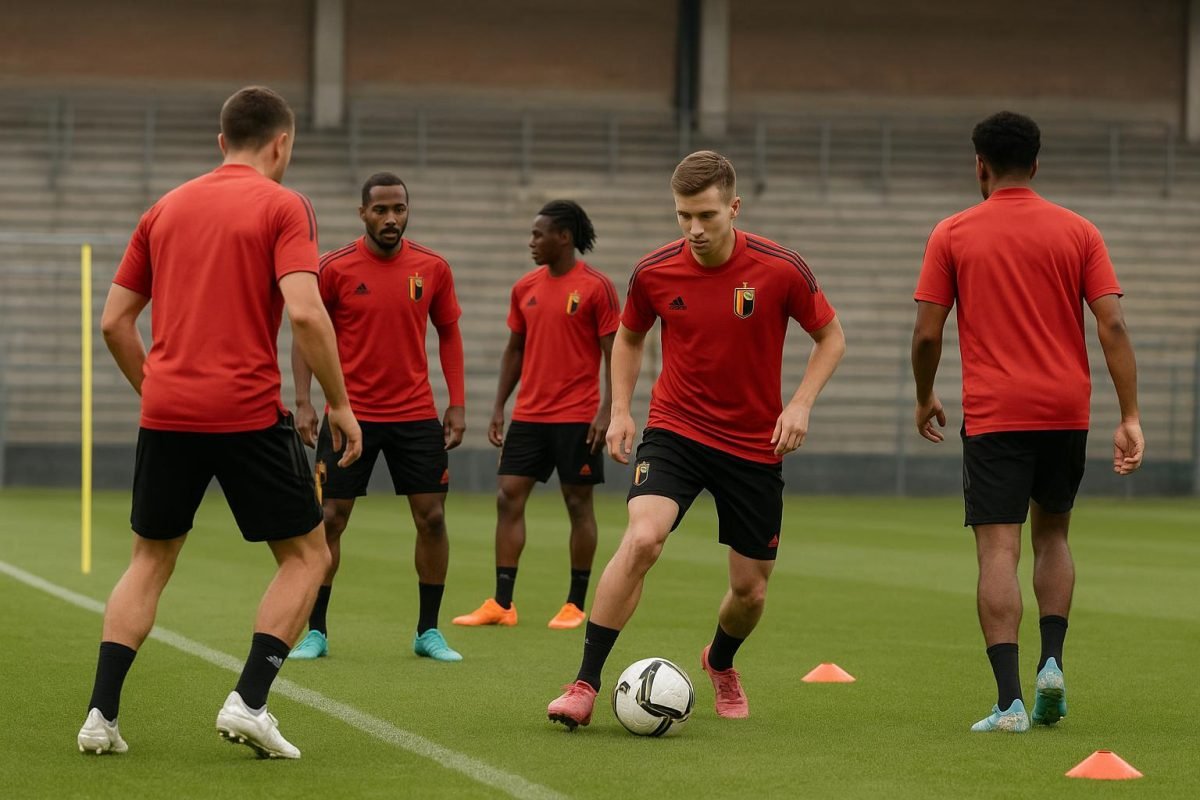Spelers van de Rode Duivels op training in aanloop naar oefeninterlands