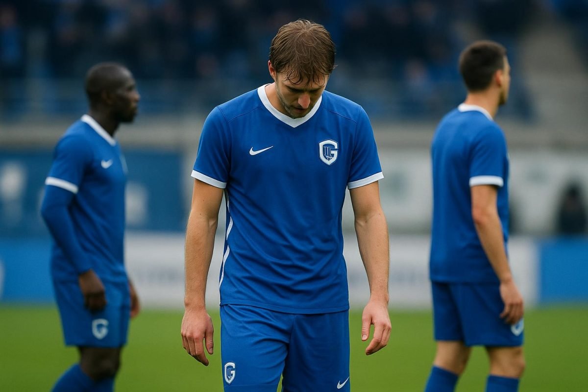 Spelers van KRC Genk in een teleurgesteld moment tijdens een wedstrijd