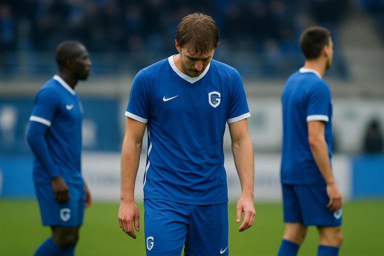 Spelers van KRC Genk in een teleurgesteld moment tijdens een wedstrijd