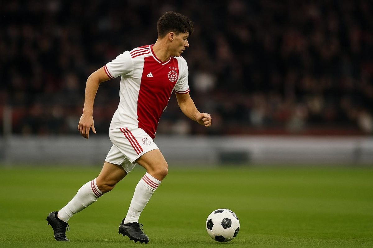 Rayane Bounida in Ajax-shirt tijdens een wedstrijdmoment