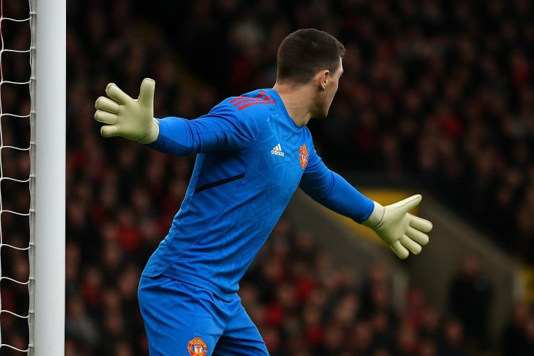 Senne Lammens van Manchester United tijdens het duel op Bournemouth