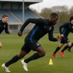 Spelers van Club Brugge tijdens een training met hoge intensiteit