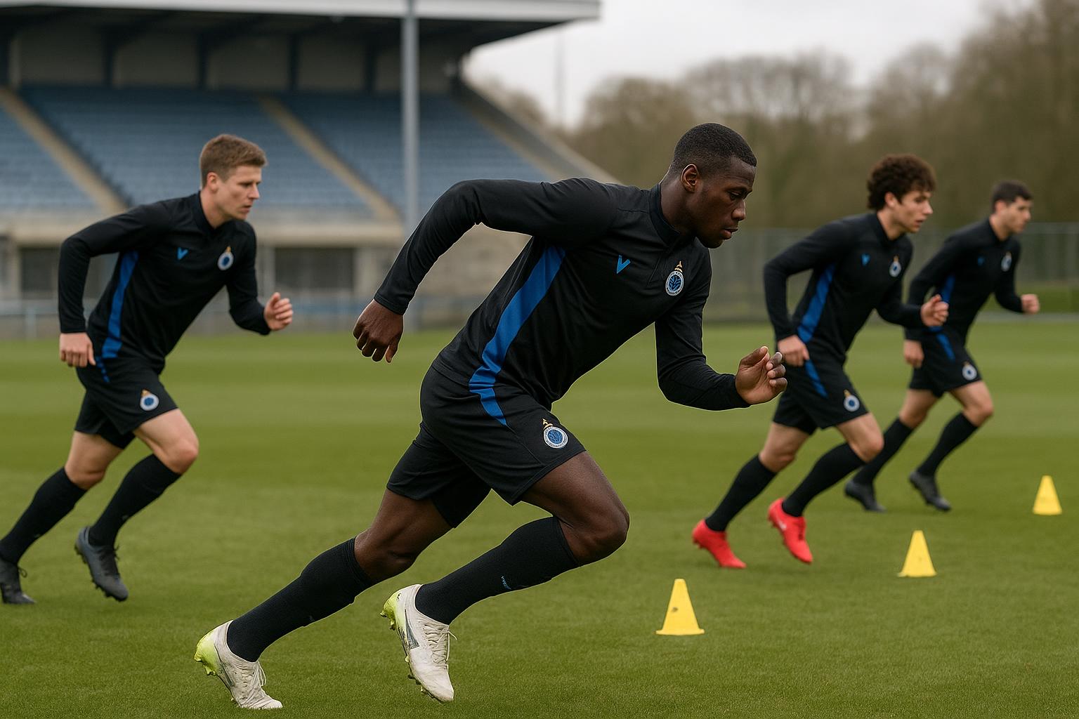 Spelers van Club Brugge tijdens een training met hoge intensiteit