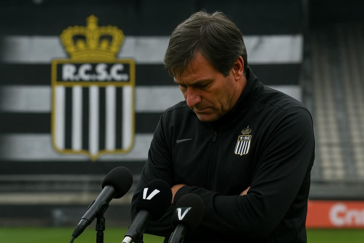 Hans Cornelis langs de zijlijn bij Sporting Charleroi in het Stade du Pays de Charleroi