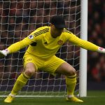 Senne Lammens als doelman van Manchester United tijdens een Premier League-wedstrijd