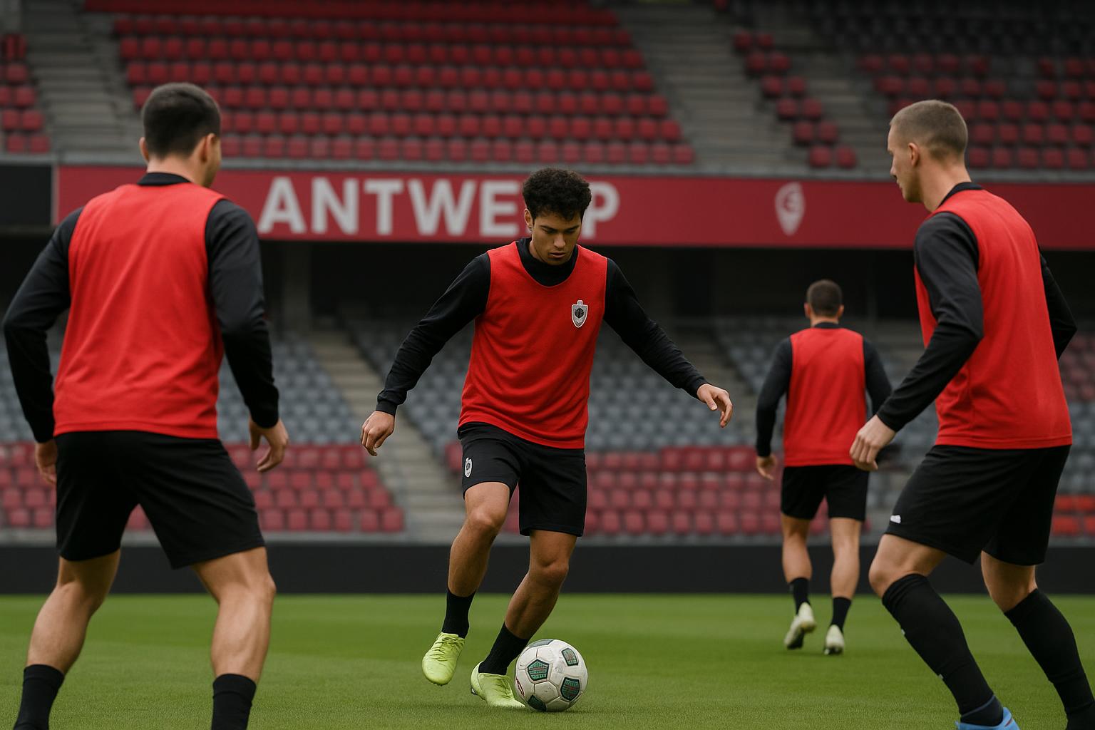 Sfeerbeeld aan de Bosuil bij Royal Antwerp FC in aanloop naar de Europe Play-Off.
