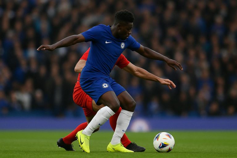 Romeo Lavia in actie voor Chelsea tijdens een Premier League-wedstrijd