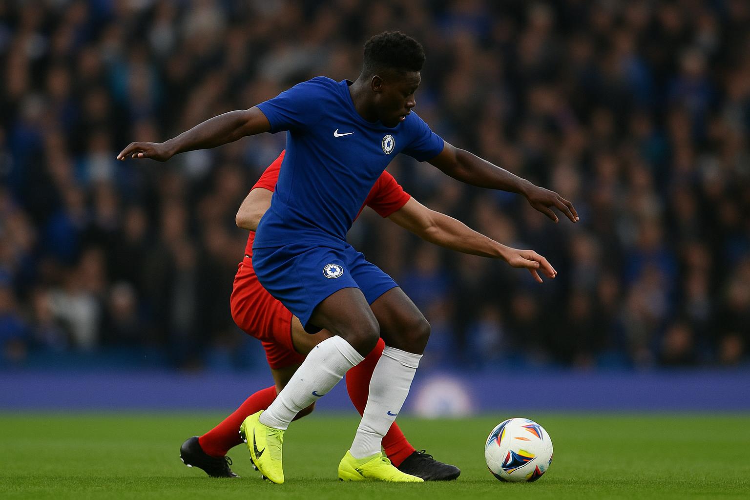 Romeo Lavia in actie voor Chelsea tijdens een Premier League-wedstrijd