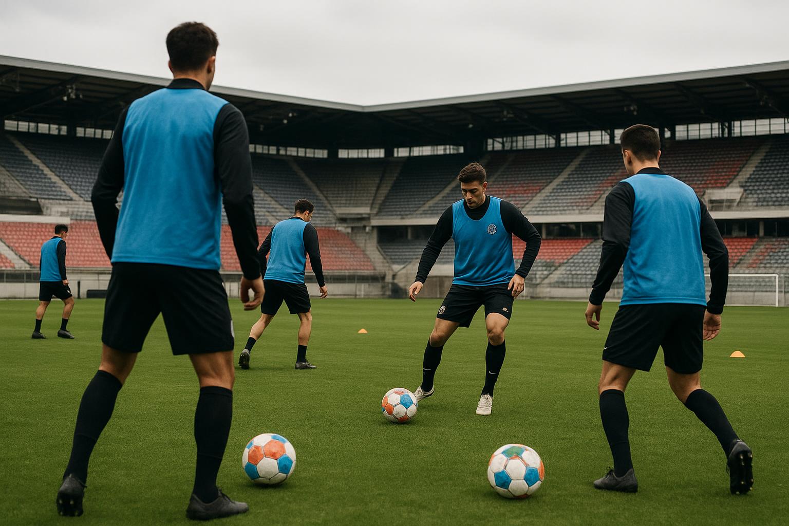 Spelers van Eintracht Frankfurt op training in een Bundesliga-stadion