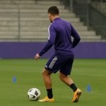 Mats Rits van RSC Anderlecht tijdens een training in het Lotto Park