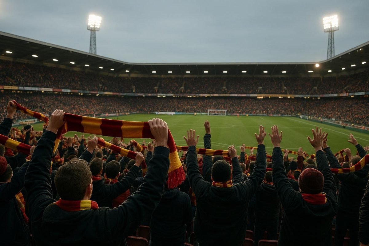 Supporters in een Belgisch stadion tijdens de slotspeeldag van de Jupiler Pro League
