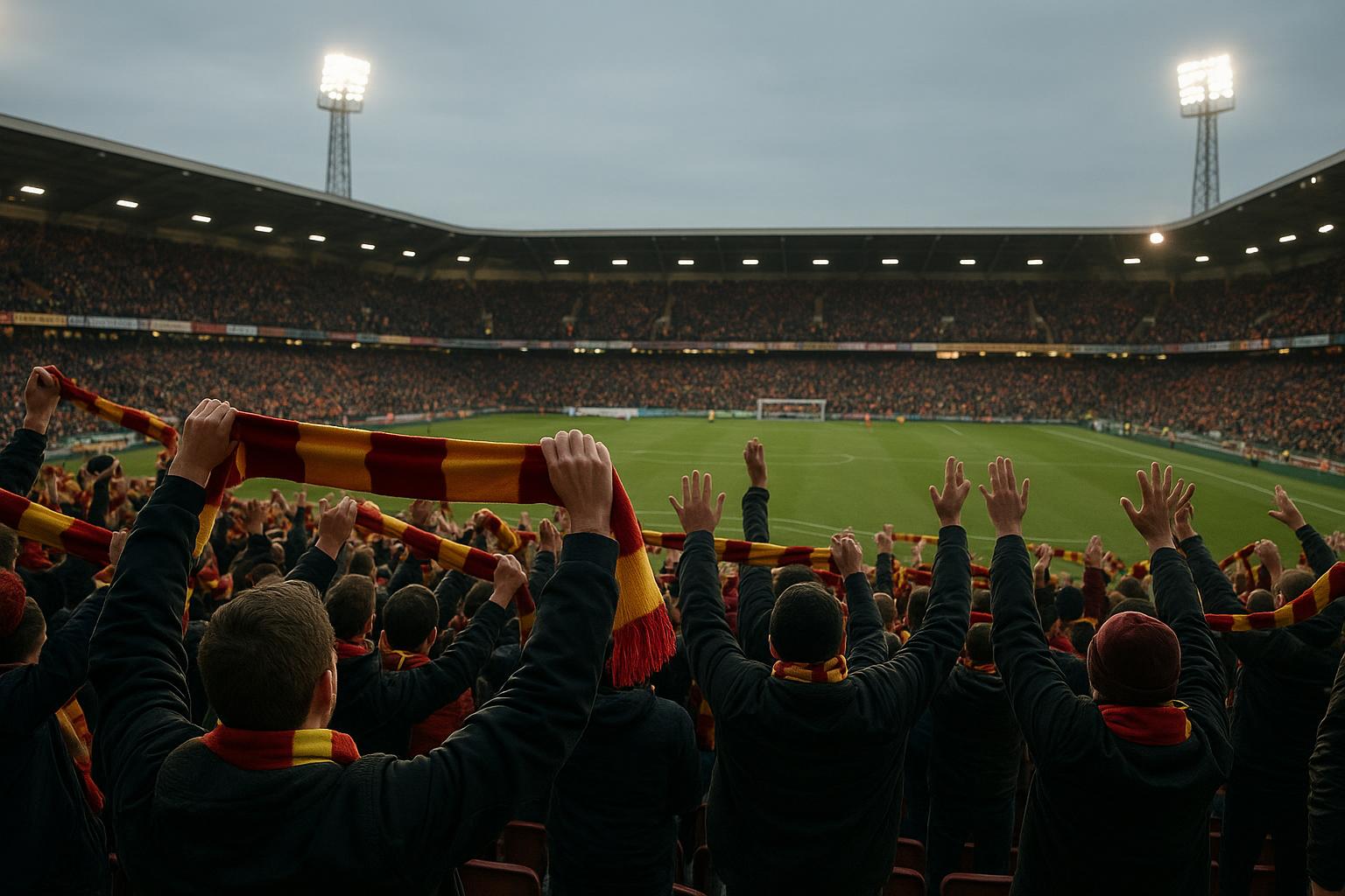 Supporters in een Belgisch stadion tijdens de slotspeeldag van de Jupiler Pro League