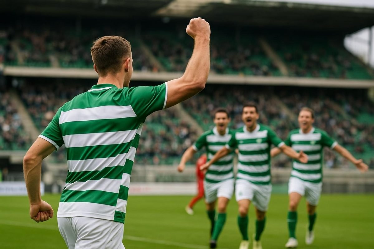 AS Saint-Etienne viert een doelpunt tegen Annecy in de Ligue 2
