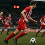 Spelers van Zulte Waregem in een gespannen moment tijdens de degradatiestrijd.