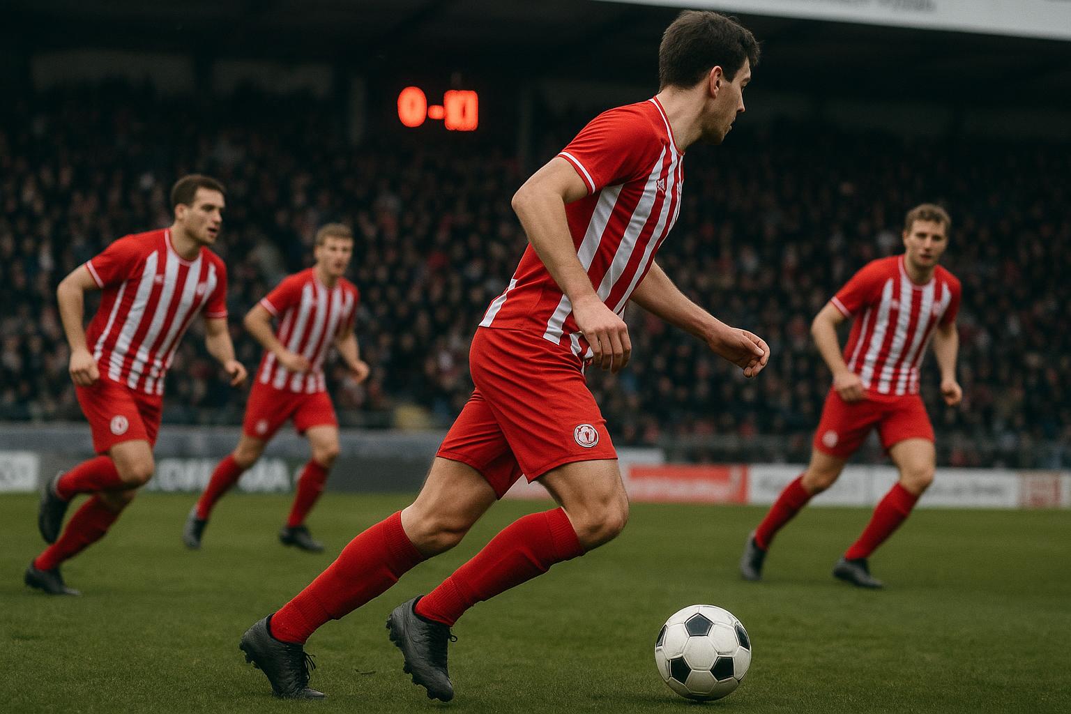 Spelers van Zulte Waregem in een gespannen moment tijdens de degradatiestrijd.