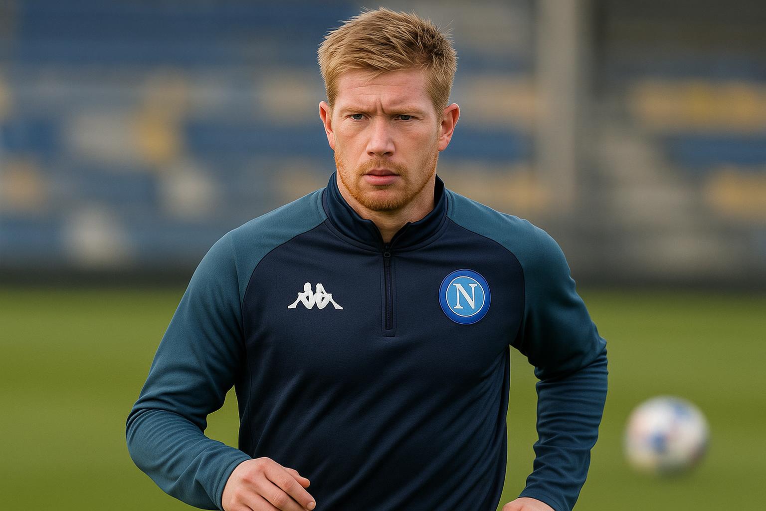 Kevin De Bruyne in Napoli-tenue op het trainingsveld, met focus op zijn comeback en toekomst.