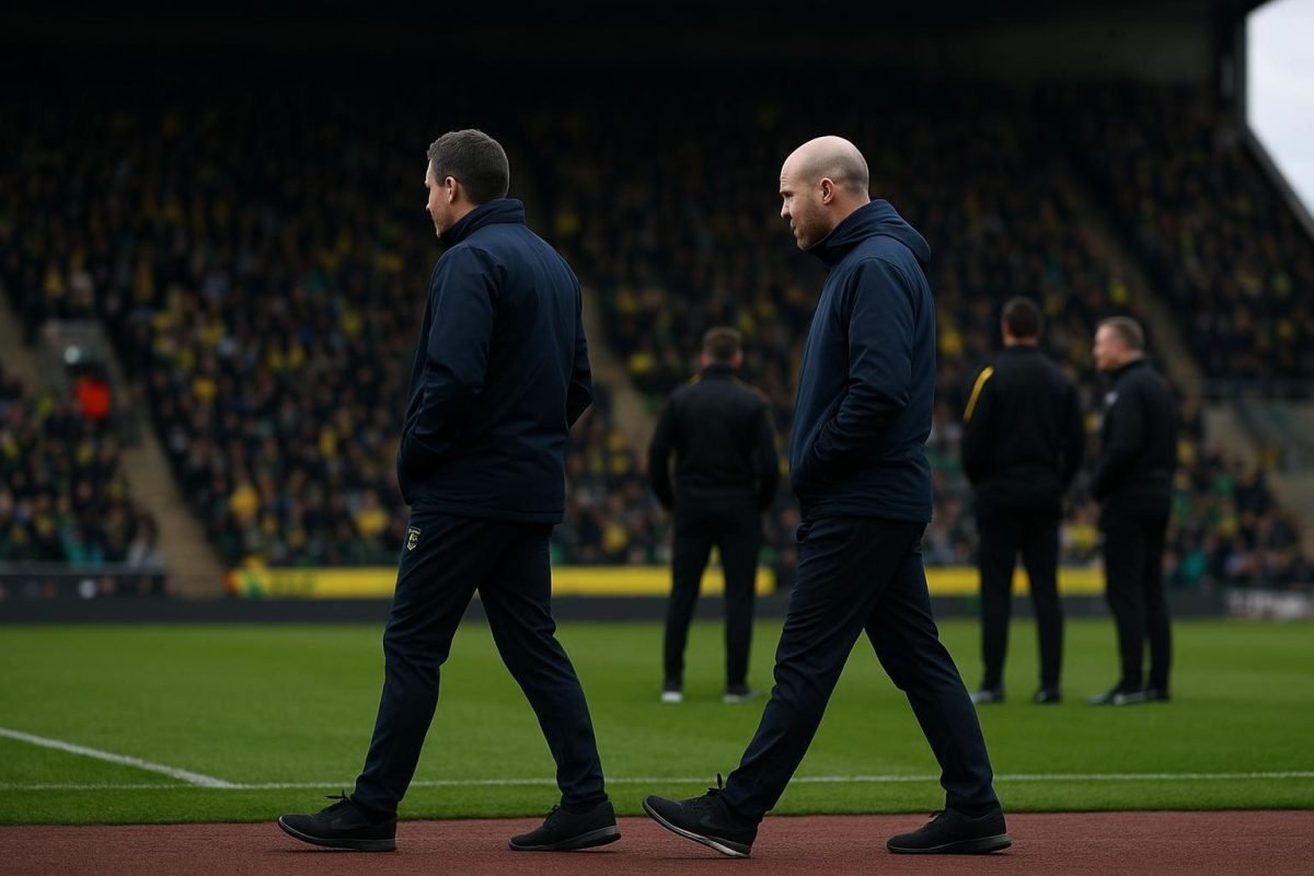 Philippe Clement, coach van Norwich City, langs de zijlijn in een Engels stadion
