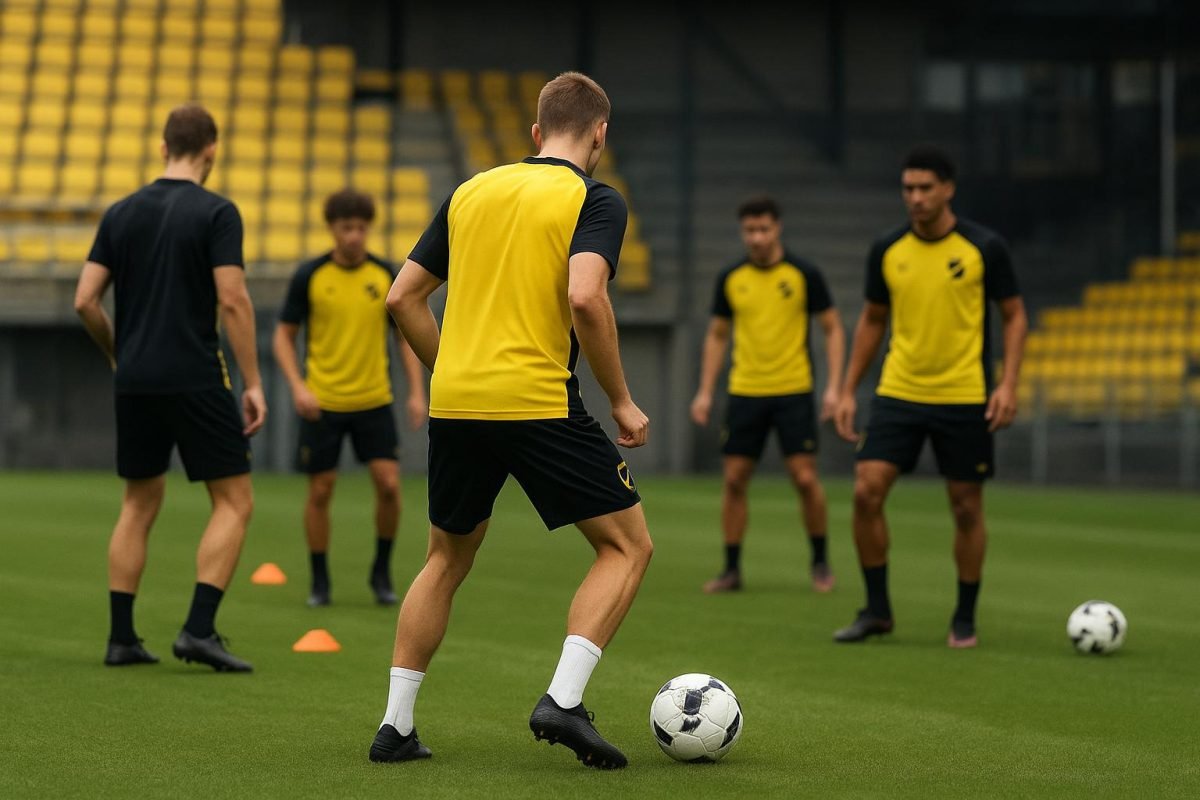 Spelers van NAC Breda op training in aanloop naar een competitiewedstrijd