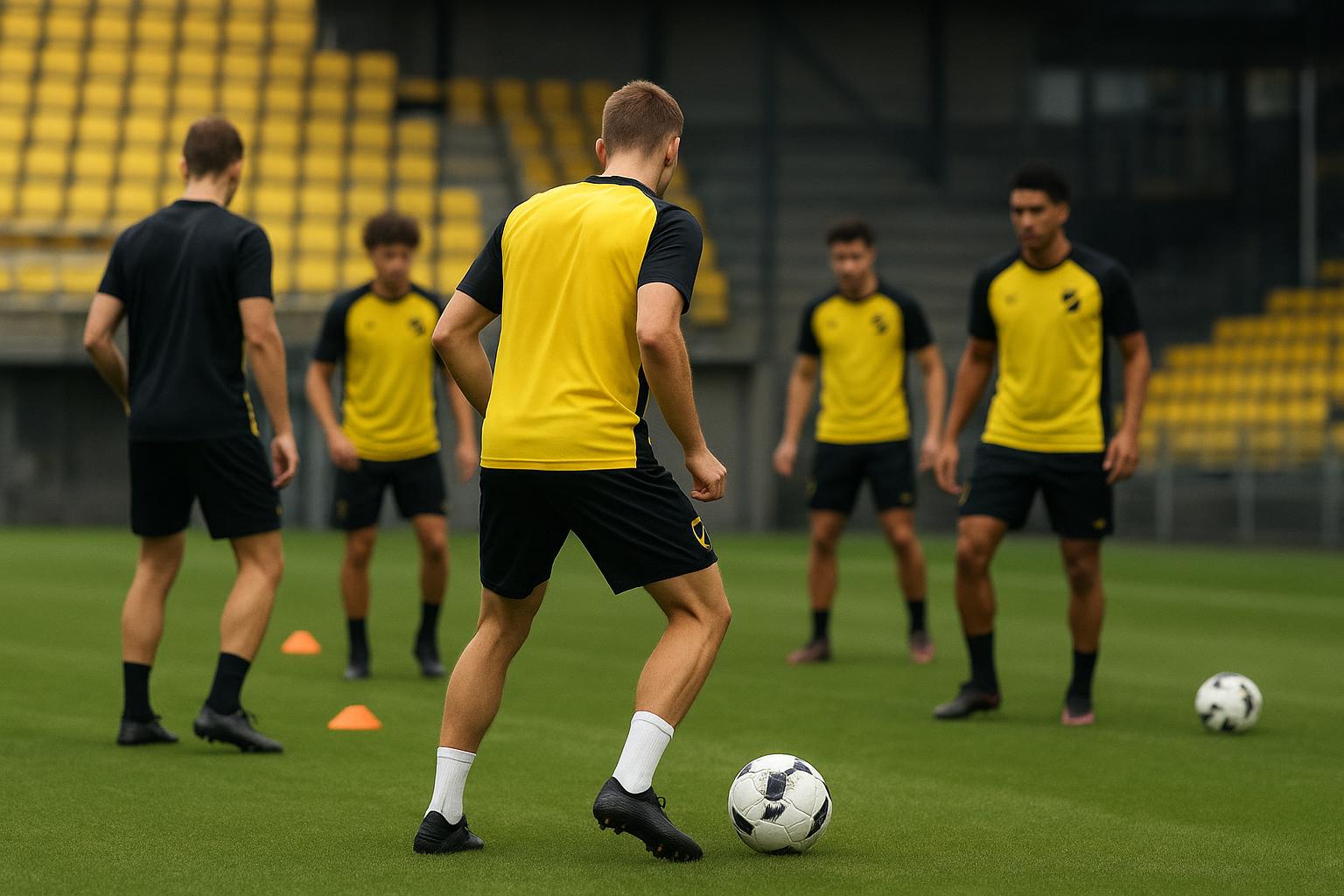 Spelers van NAC Breda op training in aanloop naar een competitiewedstrijd