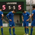 Teleurgestelde spelers van KRC Genk na het spectaculaire gelijkspel op La Louvière