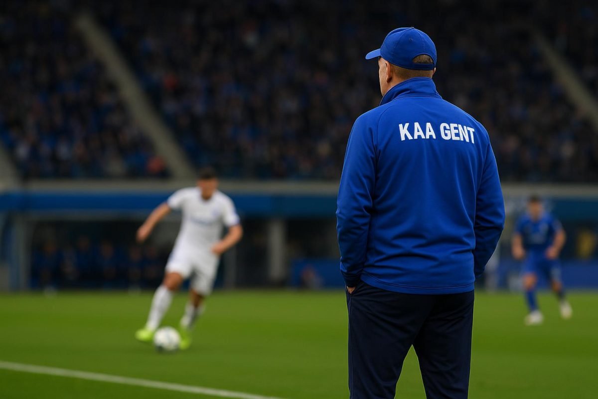 Rik De Mil langs de zijlijn bij KAA Gent in wedstrijdcontext