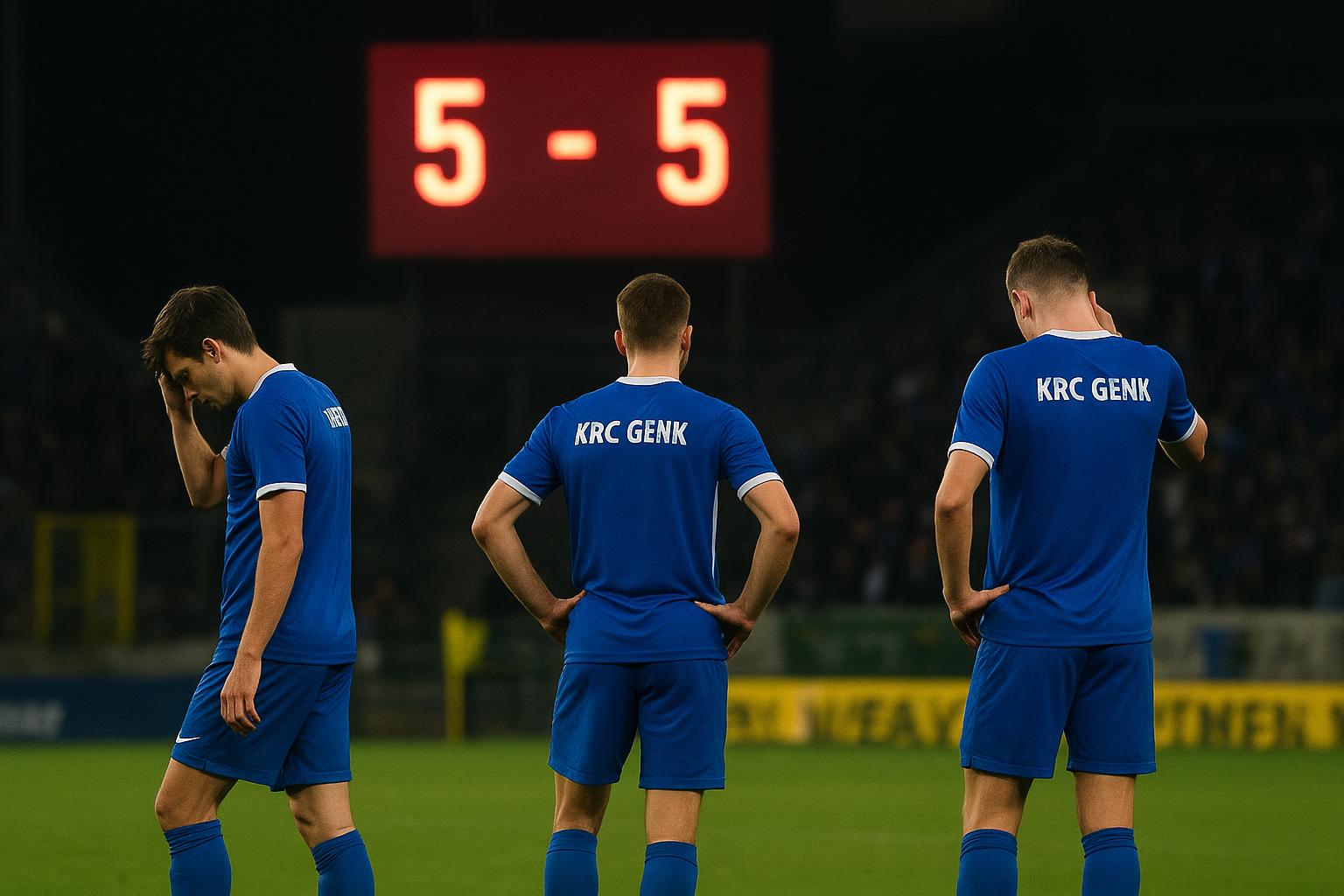 Spelers van KRC Genk na het 5-5 gelijkspel op het veld van La Louvière