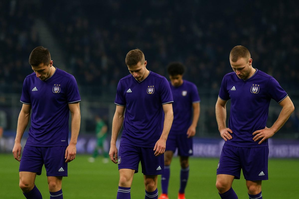 Teleurgestelde spelers van RSC Anderlecht na de 2-3-nederlaag tegen Cercle Brugge in het Lotto Park