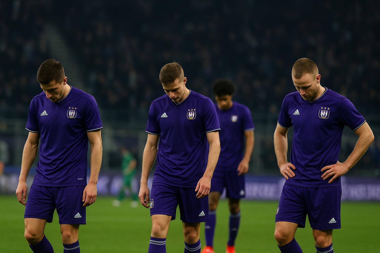 Teleurgestelde spelers van RSC Anderlecht na de 2-3-nederlaag tegen Cercle Brugge in het Lotto Park