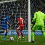 Doelmond van KRC Genk tijdens een wedstrijd in de Jupiler Pro League
