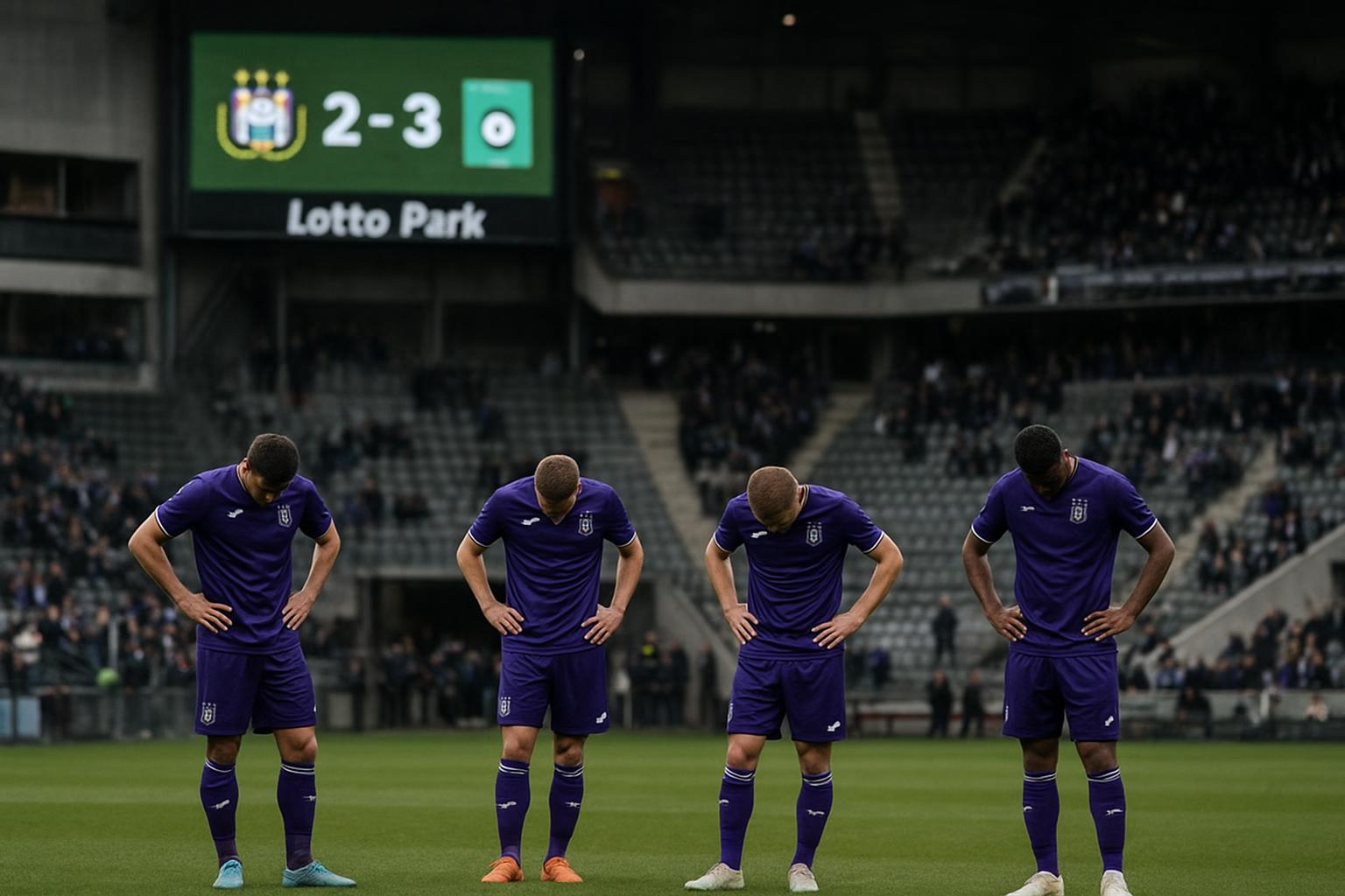Teleurgestelde spelers van RSC Anderlecht na de thuisnederlaag tegen Cercle Brugge