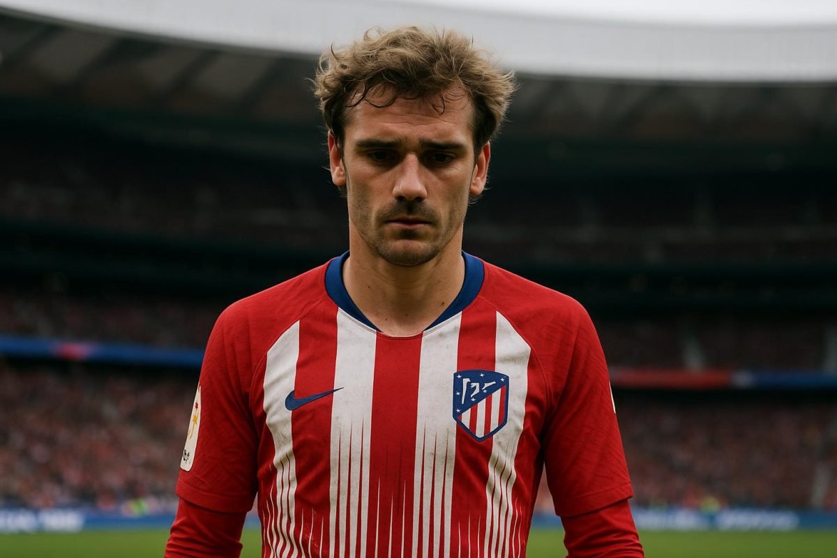 Antoine Griezmann in wedstrijdtenue van Atlético Madrid tijdens een matchmoment in het stadion