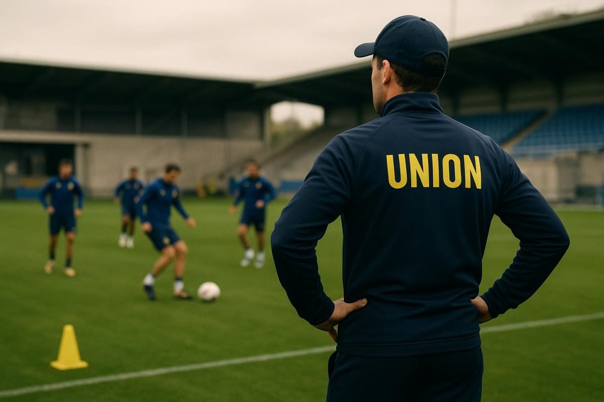 David Hubert, trainer van Union, tijdens een trainingsmoment