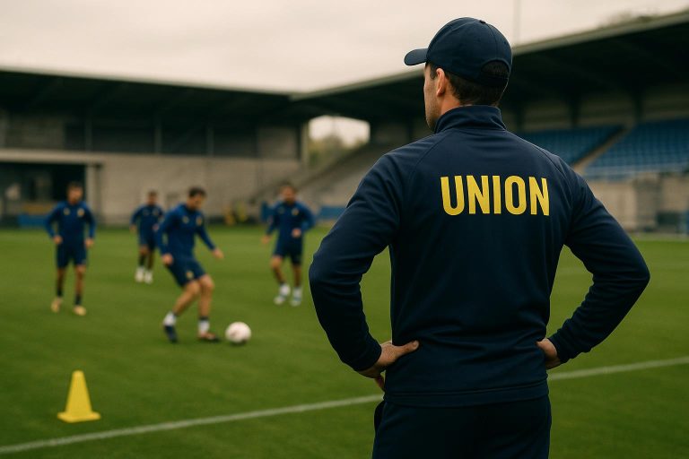 David Hubert, trainer van Union, tijdens een trainingsmoment