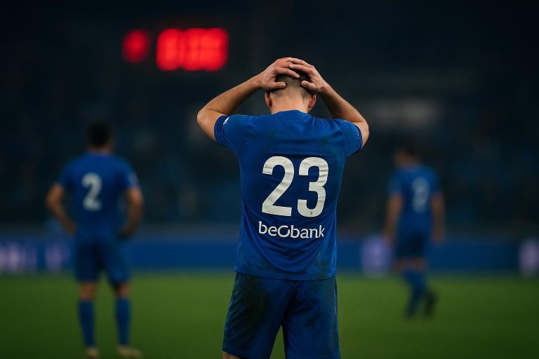 Spelers van KRC Genk in het stadion na een tegendoelpunt