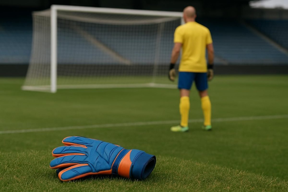 Een doelman van SK Beveren tijdens een trainingsmoment aan het doel