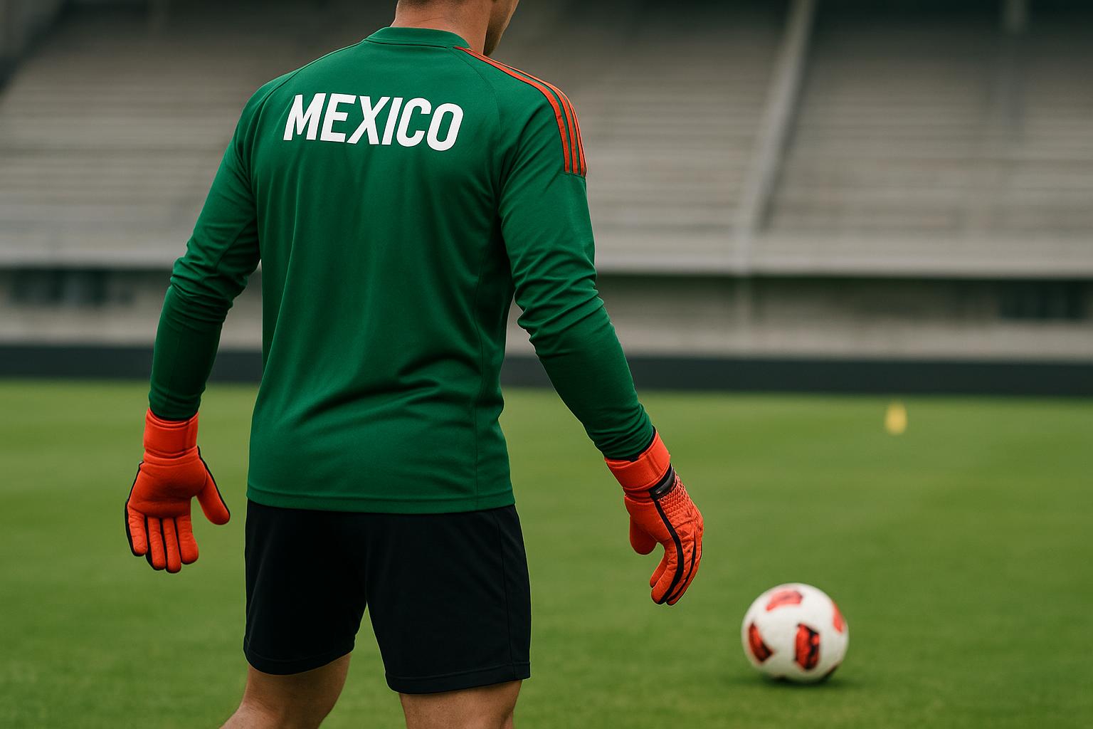 Doelman in Mexicaanse trainingsoutfit tijdens een oefensessie