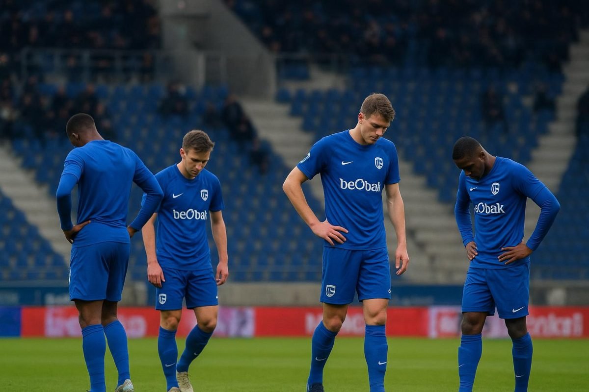 Spelers van KRC Genk in een stadionomgeving tijdens een moment van samenspel